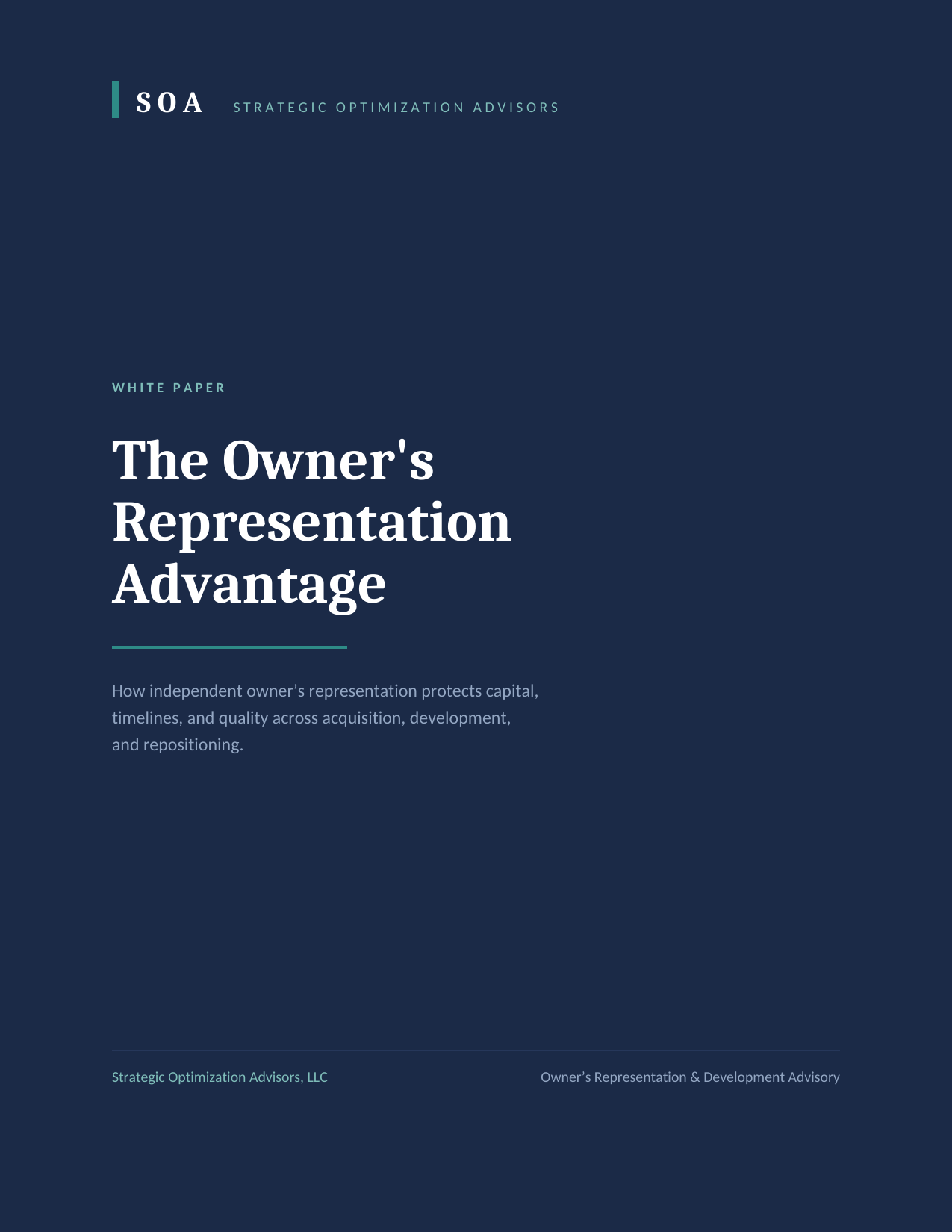 Cover of the forthcoming white paper, The Owner's Representation Advantage